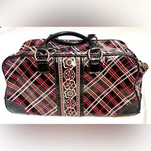 Vera Bradley Stylish Black & Red Plaid Travel Duffel Carry-On Frill Bag